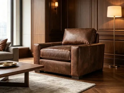 FERLY Modern Leather Lounge Chair Handcrafted Plush Cushion Classic Living Room Furniture