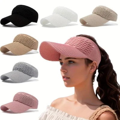 Fashion Folds Design Solid Color Large Brim Screen Hat Outdoor Elastic Fabric Sports Cap Knitted Empty Top Hat Cc55