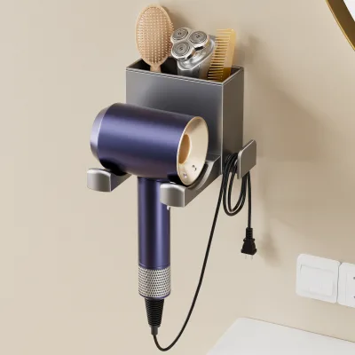 Self-Adhesive Hair Dryer Storage Rack Organizer Hole-Free Wall-Mounted Bathroom Shelves for 90% Hair Dryer Models