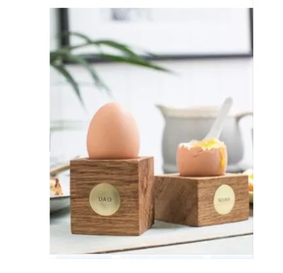 Wooden Hard and Soft Boiled Eggs Holder Personalised Brass Wood Egg Cup Wooden Egg Cup