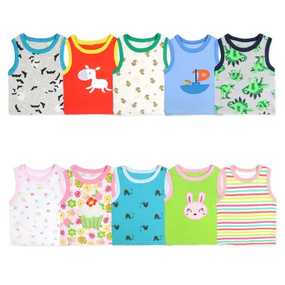 Wholesale Baby Clothes Cartoon Printed Cotton Baby Sleeveless T-Shirt Unisex