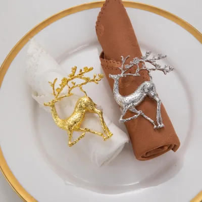 Christmas Reindeer Napkin Rings Gold Metal Table Decoration for Weddings Parties Hotels and Banquets Bulk Wholesale