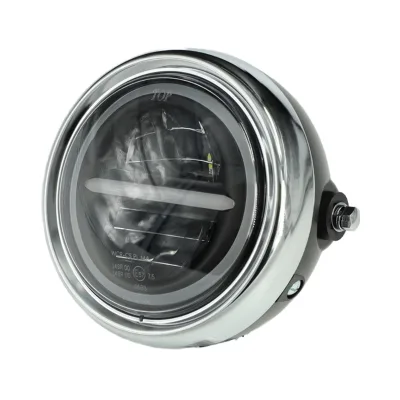 BEST New Universal Retro-Style LED Waterproof Metal Chrome Trim Motorcycle Headlight Fog Lights Replacement 1 Lens Front Use One