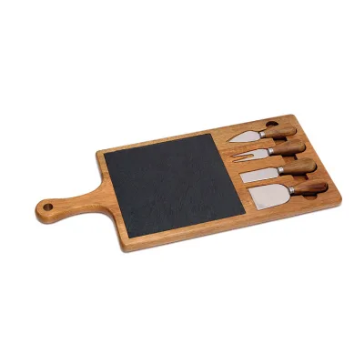 Slab Wooden Cutting Board and Bread Cheese Board Custom with 4 Cheese Knives Slate Wooden Spliced Plates Dishes