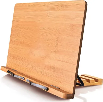 Book Holder Stand XL-Large Size 15.4" X 11.0" Main Board-Adjustable Foldable Book Holder with Page Holder Clips