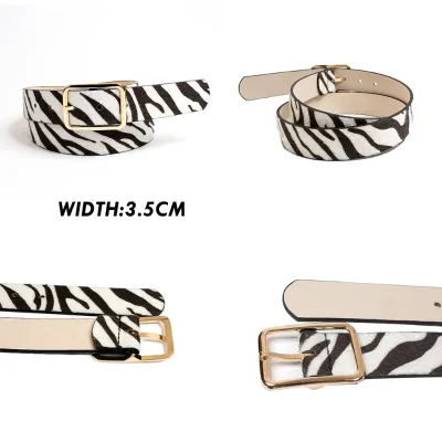 Zebra Faux Fur Animal Belts Waist Belts for Women PU Leather