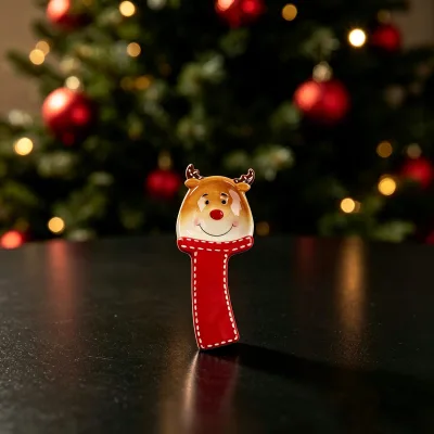 Adorable Reindeer Shaped Spoon Holder with Red Scarf Detail Festive Christmas Kitchen Tool Rest for Ladles Spatulas Home Decor