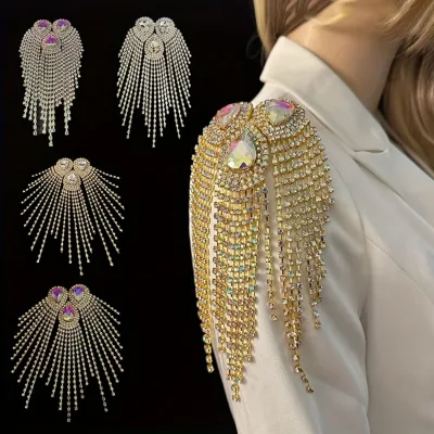 Rhinestone Shoulder Chain Tassel Epaulette Brooch Accessories, Gown Decorations, DIY Ornaments for Stage Costume Matching