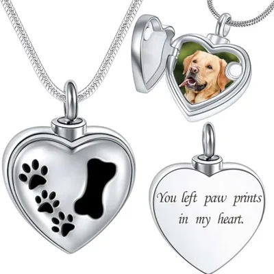 High Quality Heart Shaped Urn Memorial Ashes Pendant Gold Plated Brass Claw Print Design Cremation Necklace