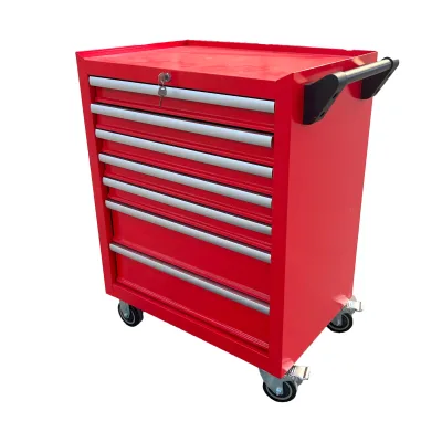Automobile Maintenance Repair Industry Garage Red Metal Tool Cabinet Trolley with Handle and Wheels