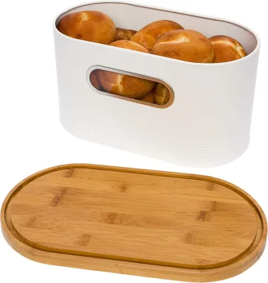 Hot Sale Bread Box for Kitchen Countertop Metal Bread Container with Cutting Board Lid Pastries Homemade Bread Storage Container