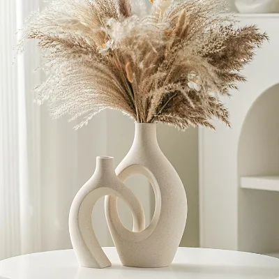 Modern Boho Crossed Hollow Black White Tall Ceramic Tabletop Vase Set for Wedding Home Decor Nordic Design Handmade Eco-Friendly