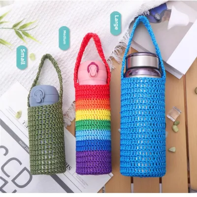 Large-Capacity 800-1000 ml Insulated Glass Crochet Bottle Holder Hand-Woven Water Cup Cover Universal Novelty Gift