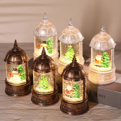 Creative Cartoon Christmas Night Light Water-filled Christmas Home Decoration Snow Ornaments
