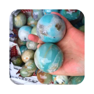 High Quality Crystal Meditation Polished Ball Caribbean Calcite Blue Green Around 5-8 cm Sphere for Fengshui Decorations