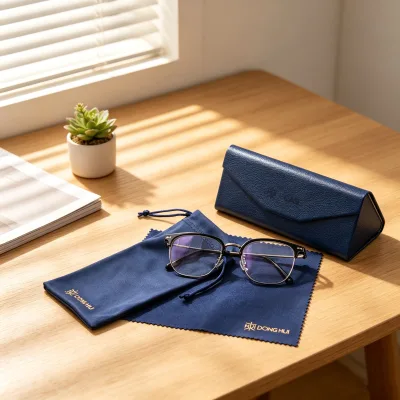 OEM ODM Luxury Eyewear Packaging Set with Foldable Leather Case Drawstring Storage Glasses Pouch Cleaning Cloth
