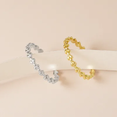 Fashion Wholesale 925 Sterling Silver Love & Peace Ears of Wheat 18K Gold Plated Leafs Wave Shape Rings Stackable Jewelry