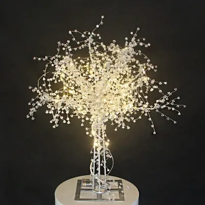 Luxury Metal Sliver Acrylic Clear Led Lights Wedding Props Wedding Table Centerpiece for Wedding Decoration