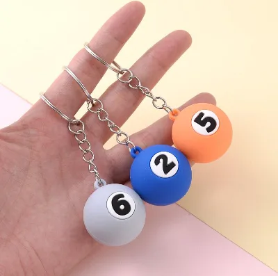 PVC Plastic Mini Cute Billiards Pool Ball Keychains For Key Chain Bag Pendants Charm Accessories