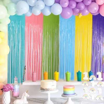 2025 Fluorescent Macaron Rain Silk Curtain Children's Party First Birthday Birthday Decoration Scene Layout Splicing Rain Silk