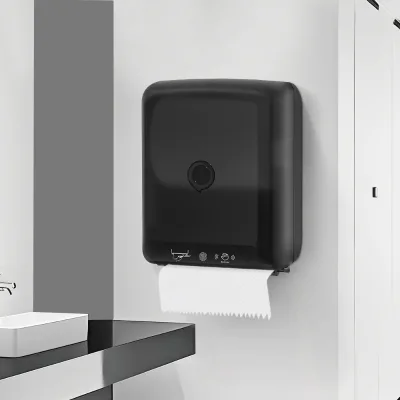 ABS Plastic Wall Mounted Intelligent Induction Hand Paper Dispenser HRT Lockable Design Auto Cut Matte Black Toilet Gym