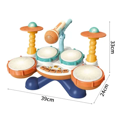 Toy Hobby Musical Instrument Drum Toy With Microphone Cartoon Toy Music Jazz Drum 12M+