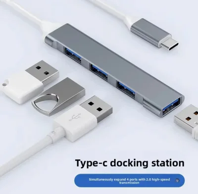 High Quality 4 in 1 Type C Docking Station Hub with Usb2.0 Usb3.0 and 4 Port Usb Hub 30cm Cable for Laptop