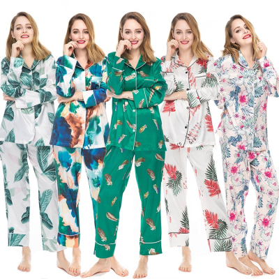 Customize Patterns Available Floral Printing Satin Pajamas Women