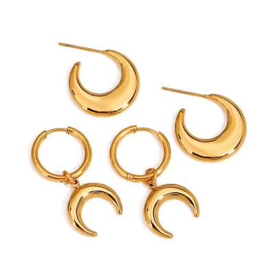 J&D 18K Gold Plate Stainless Steel Minimalist Niche Moon Earring Simple Trendy Studs Earrings