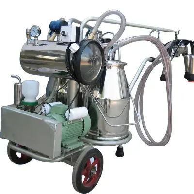 Dual Bucket Vacuum Pump Milking Machine with Stainless Steel Milk Pails - Efficient Pulsation System for Farm Milking Equipment