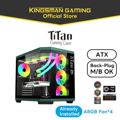 KINGSMAN GAMING Full Tower Panoramic ATX PC Case Tempered Glass 4 ARGB Fans Back-plug Motherboard Compatibility USB 3.0 Stock
