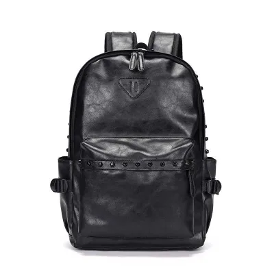Men's Backpack Fashion Rivet Backpacks Male Waterproof Leather School Bookbag Large Capacity Laptop Bag Pack Solid Black Bag Man