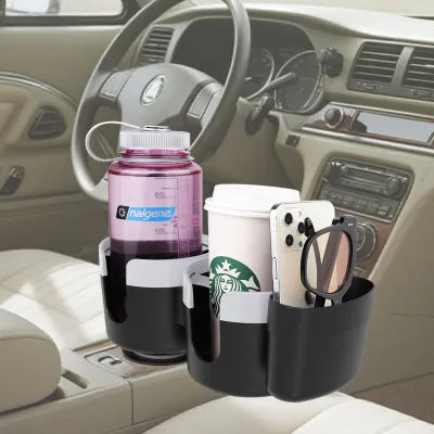 Dual Car Cup Holders Expander Adapter With 360 Degree Swivel Storage Bin Large Size Adjustable Car Trash Can