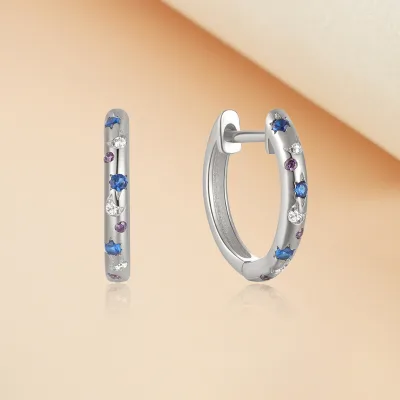 Dainty Wholesale 925 Sterling Silver Moon and Star Multi Color Zircon Eternity Huggies Hoop Earrings for Women