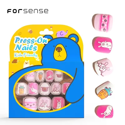 wholesale no glue press on nails for kids supplies high quality baby pink bad bunny nail tips small length short child's nails