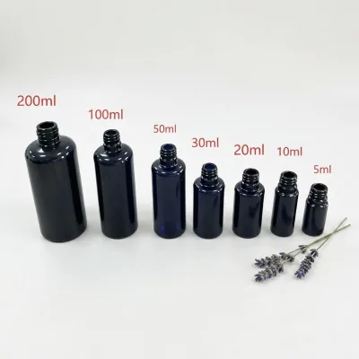 In Stock 5ml 10ml 20ml 30ml 50ml 100ml 200ml Empty Sizes Flat Shoulder Black Violet Glass Serum Oil Dropper Pump Bottle