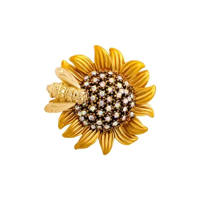 Vintage Cute Bee Sunflower Brooches for Women Summer Fashion Insect Daisy Flower Rhinestone Brooch