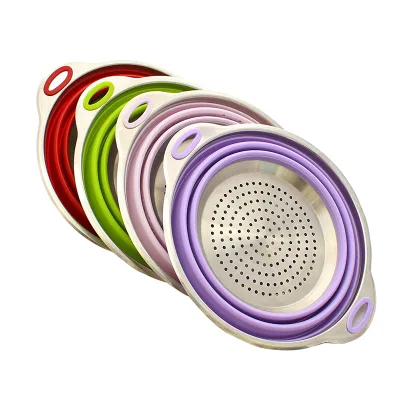 BPA Free 100% Food Grade Silicone Collapsible Colander Stainless Steel Base