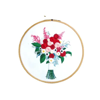 Wholesale DIY Embroidery Flowers Plants Pattern Needlework Tools Printed Beginner Embroidery Round Cross Stitch Kit Sewing