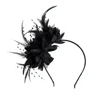 Party Decor Ladies Black Fascinator Headband with Feathers Flowers Tea Party Hair Accessory for Wedding Bridal Halloween Dressup
