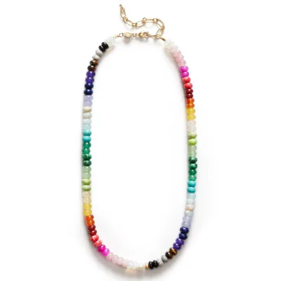 Adjustable Boho Women's Necklace with Gold Plated Link Chain Genuine Stone Beads & Ball-shaped Pattern Layered Jewelry Gift