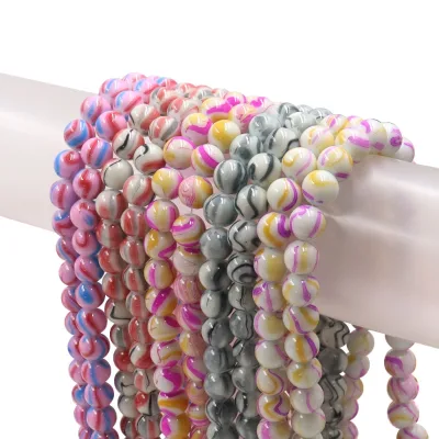 8mm Green Purple Crystal Jewelry Making Candy Color Picture Pattern Glass Strip Marble-Like Mix Colors Accessories Decoration