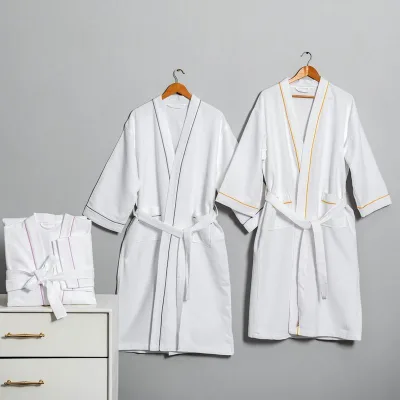 Organic Cotton Waffle Robes Short Woven Classic Style Suit Shower Bathrobes