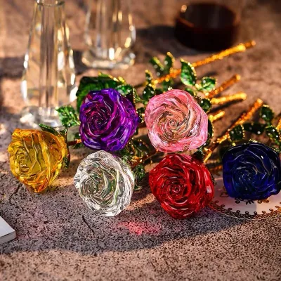 Honor of Crystal Valentine's Day Gifts Flowers Multicolor Crystal Rose Crystal Crafts for Girlfriend