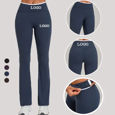 Inner Pocket Tight Yoga Leggings Flare Leggings Women Sports Pants Contrast Binding Yoga Leggings