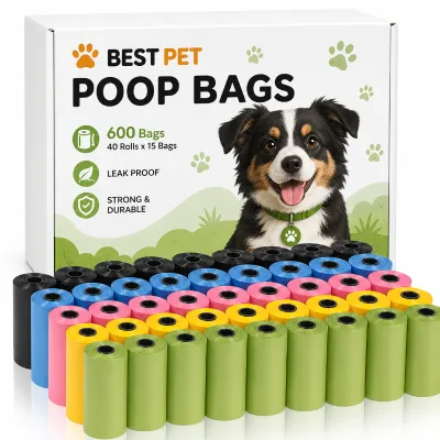 Dog Poo Bags, 31x22cm, 5 Colors, One Roll of 15 Counts Extra Thick, Leak Proof, Refill Rolls, Unscented, Easy-Tear,