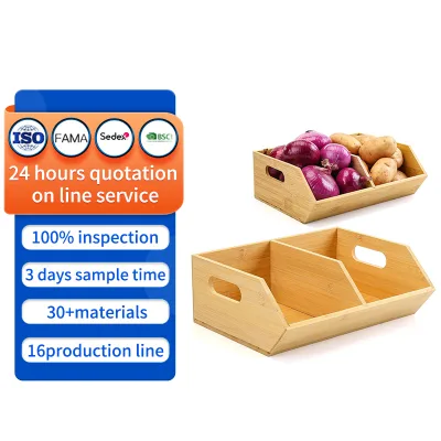 Bamboo Storage Bins Pantry Organizers Kitchen Countertop Storage Basket for Produce Onions Potatoes Garlic Fruits Vegetable