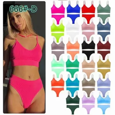 Women's Sexy Backless Sport Lingerie Set Wireless Strip Bralette Push-Up Camisole French Triangle Bra Thong Set