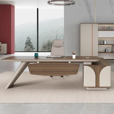 Luxury Modern Revolving L-Shape Office Desk Boss Wooden Desk for Home or School Use
