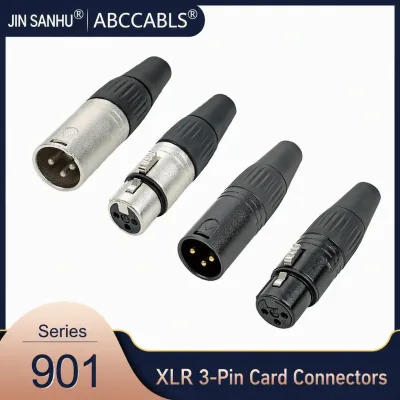3-Pin XLR Audio Connector Male & Female, Nickel / Gold Plated Cannon Plug for Microphone DMX Cable